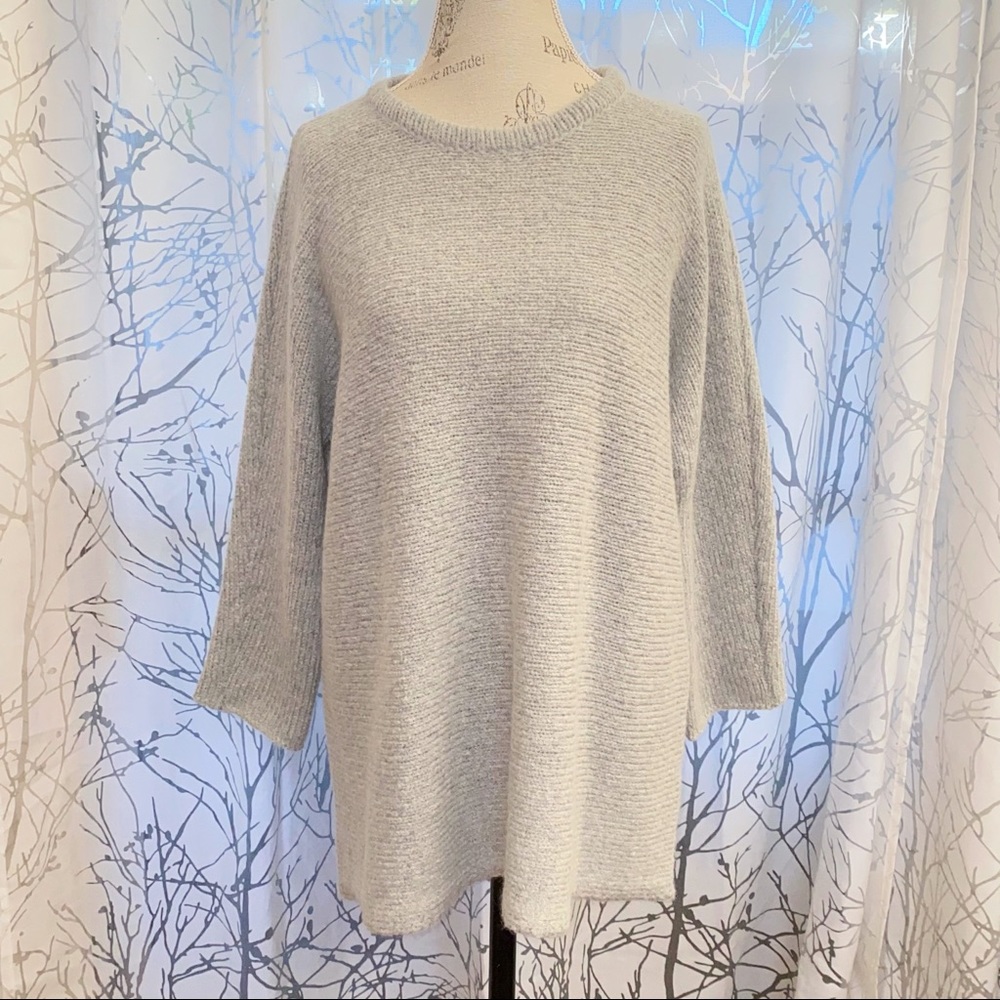 Eileen fisher gray mohair wool knit round neck crewneck dolman sleeve sweater